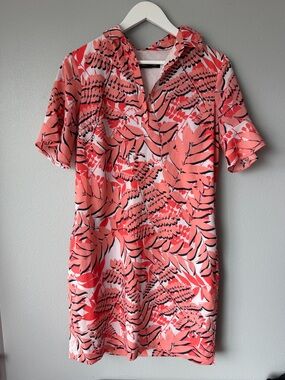 Banana Republic white pink fern print collared short sleeve dress Women’s sz S